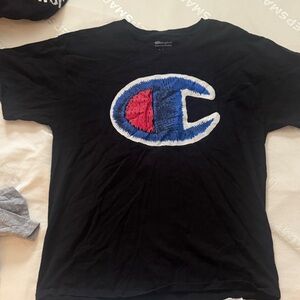 Champion Men’s Black Tee with Blue and Red Logo